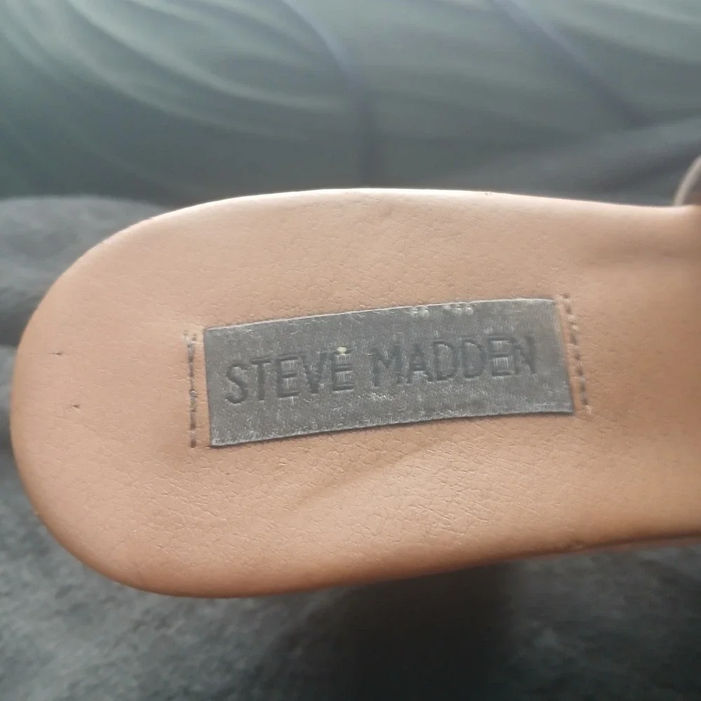 Steve Madden P-Korbi Platform Slide 7.5M Tan Espadrille Wedge Patent Boho Y2K